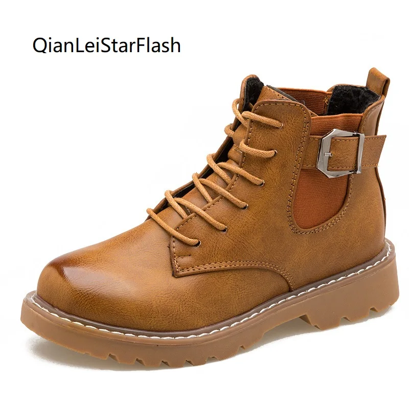 Модные коричневые ботильоны из искусственной кожи с пряжкой женская