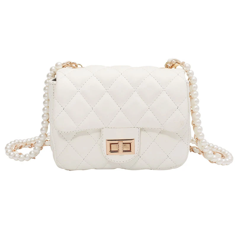 

Pearl Chain Design PU Leather Shoulder Crossbody Bags For Women 2021 Fashion Brand Handbag and Purse Female Travel Messenger Bag