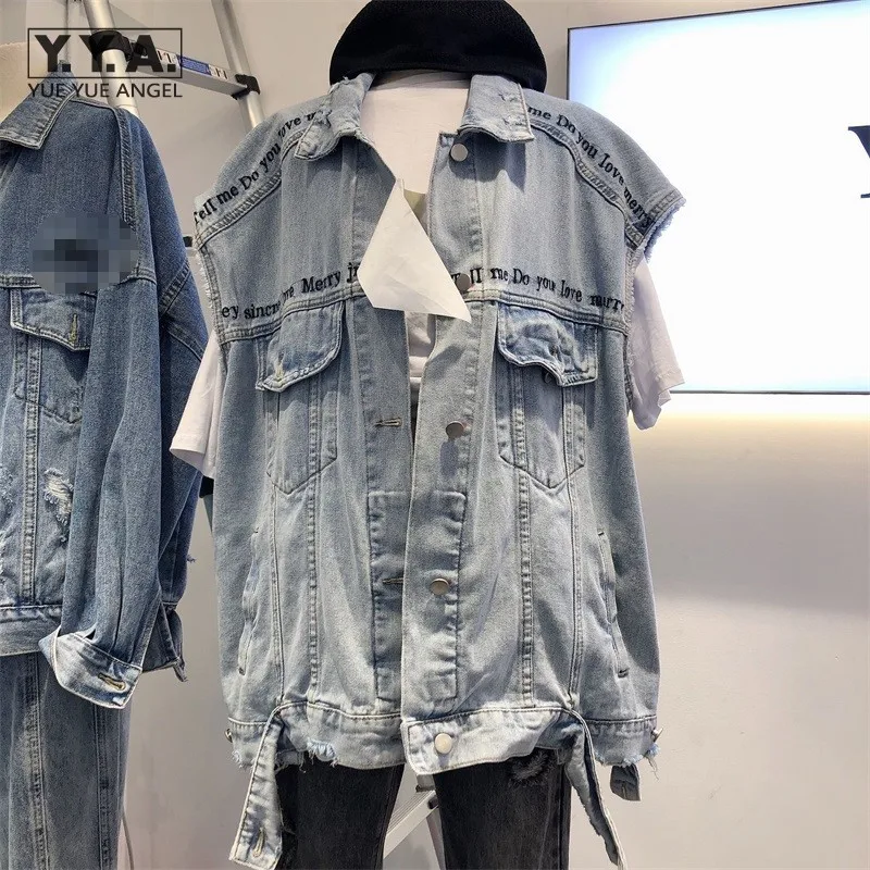Повседневный женский джинсовый жилет уличная одежда свободная джинсовая куртка