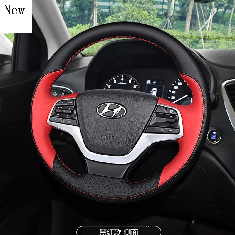 

for Hyundai Elantra Verna Elantra Customized Hand-Stitched Leather Car Steering Wheel Cover Interior Car Accessories