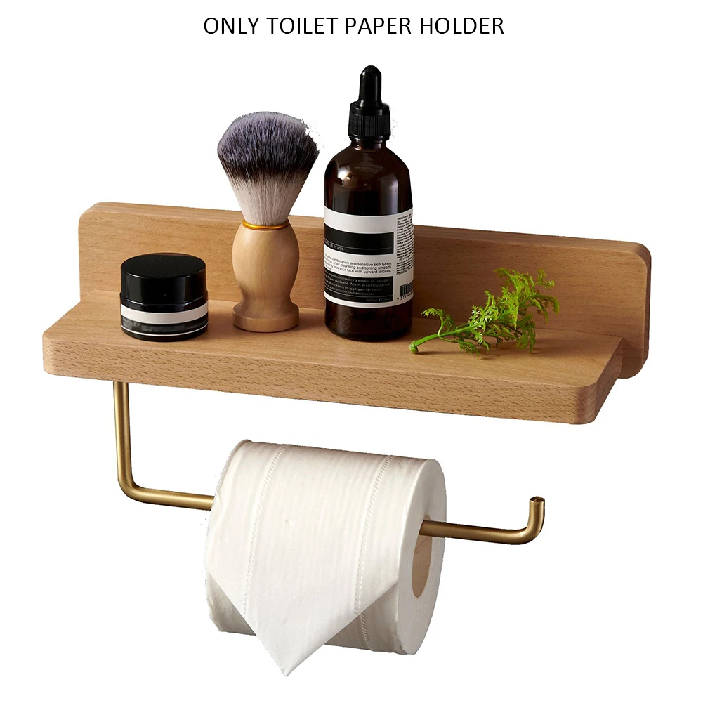

Bathroom Washroom Toilet Paper Holder Hardware Wall Mounted Solid Wood With Shelf Kitchen Phone Storage Accessories Home Decor
