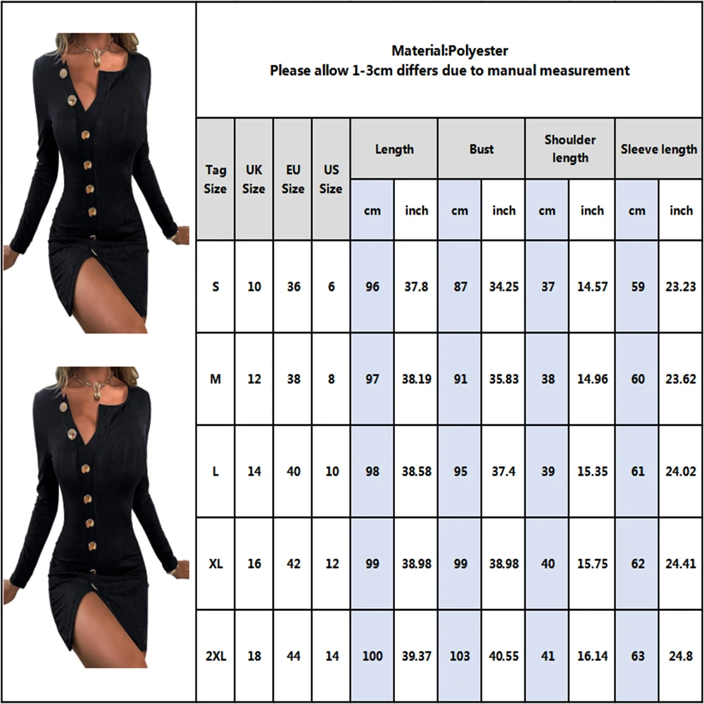 

Women's Single-Breasted Hem Open Dress Elegant Fashion Solid Casual Workwear Button Design Long Sleeve Sexy Bodycon Dress D25