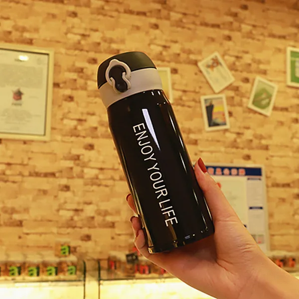 350ml Black Creative Double Wall Stainless Steel Vacuum Flask Fashion Coffee Tea Thermos Mug Travel Drink Bottle Thermomug for Gifts - Цвет: 350ml Black