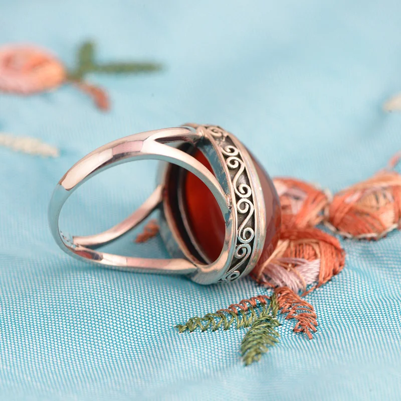 

Genuine Solid Ring Silver 925 Rings With Natural Red Chalcedony Designer Jewelry Luxury Accessories Women Fine Jewellery