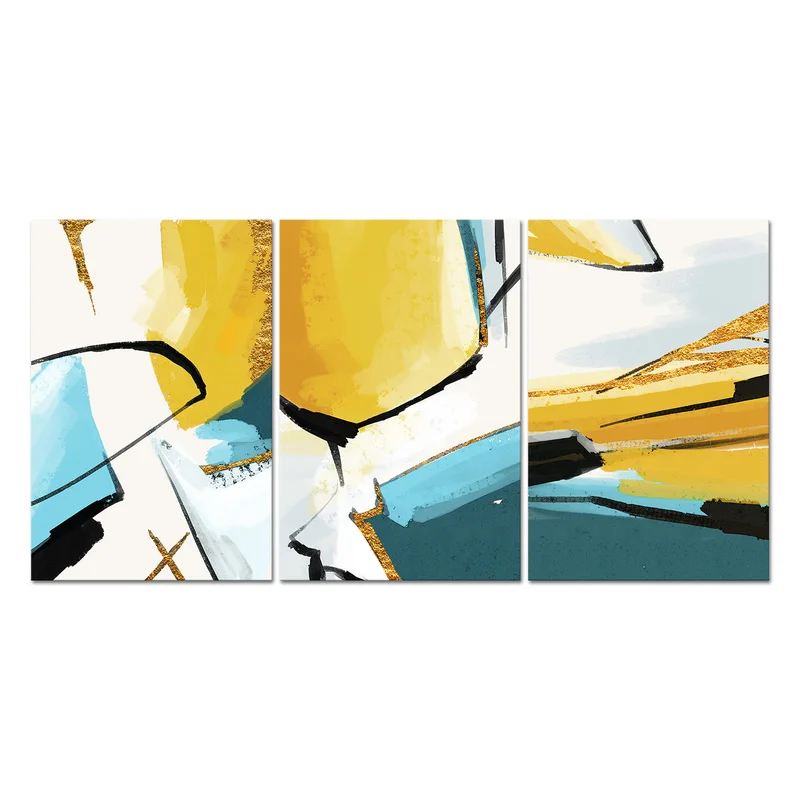 

3 Pieces Yellow Blue Room Decor Posters Abstract Lines Print Canvas Painting Modern Style Pictures Living Room Home Decor