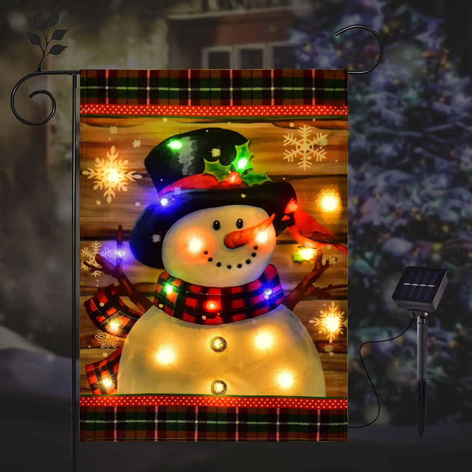 

Merry Christmas Lighted Garden LED Snowman Winter Flag, Vertical Double Sided for Outdoor Yard Lawn Decoration(12x18 Inch)