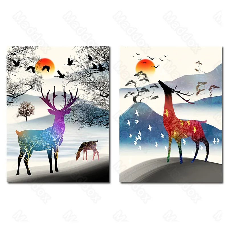 

Canvas Printing Modern Personality Creative Deer Cartoon Abstract Porch Hanging Painting Children's Room Decoration Painting