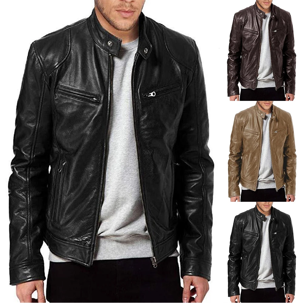 

Motorcycle Biker Coat Men's Stand-up Collar Armored Jacket Slim Fit Coats Outwear Coats New Fashion Cool Jackets Autumn Winter
