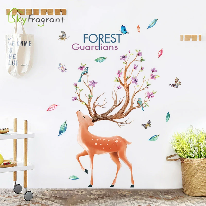 

Nordic Elk Flowers Living Room Wall Stickers Self-adhesive Bedroom Wall Decor Poster Sticker Home Decor Room Entrance Decoration