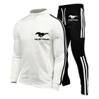 Мужская спортивная куртка и брюки Mustang, Повседневная модная куртка с принтом логотипа машины и штаны, мужская спортивная одежда для бега в полоску, Осень-зима 2021