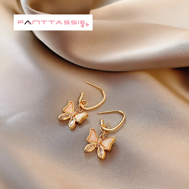 

Fanttassie New Luxury Fashion Round Dangle Drop Korean Earrings For Women Big Butterfly Gold Earring for women 2021 Jewelry