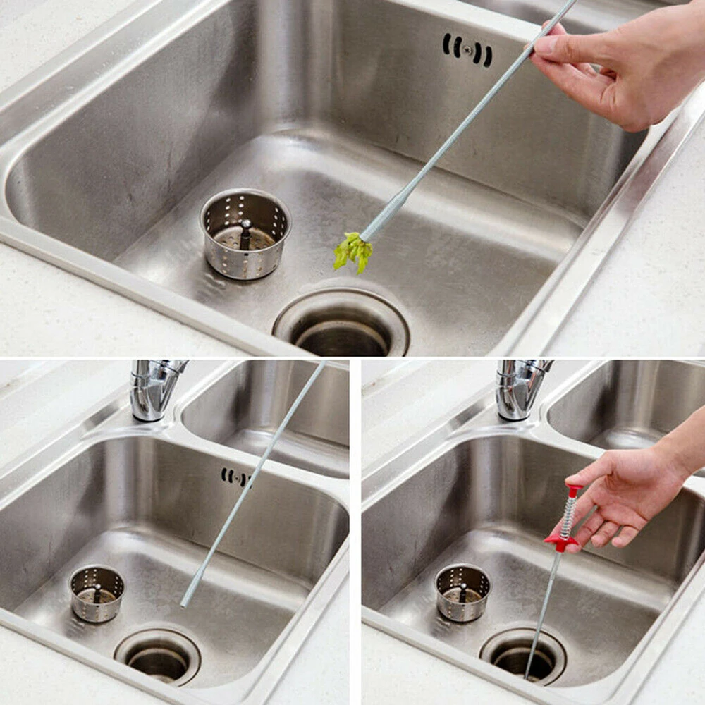 60cm Bendable Drain Clog Water Sink Cleaning Hook Sewer Dredging Tool Kitchen Spring Pipe Hair Remover kitchen tool | Дом и сад