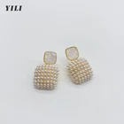 2021 новые корейские квадратные жемчужные серьги высокого качества для женщин, модные серьги-капли с рисовым жемчугом для девочек, сексуальные элегантные ювелирные изделия