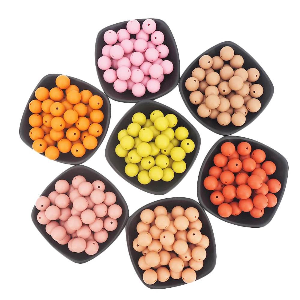 

Chenkai 100PCS 15MM Silicone print Beads Baby Round Shaped Beads Teething BPA Free DIY Sensory Chewing Toy Accessories