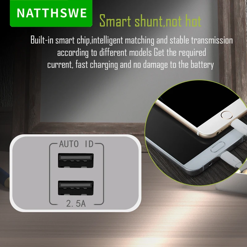Быстрое зарядное устройство NATTHSWE 3 0 с двумя usb портами для iPhone X 8 7 samsung Xiaomi huawei