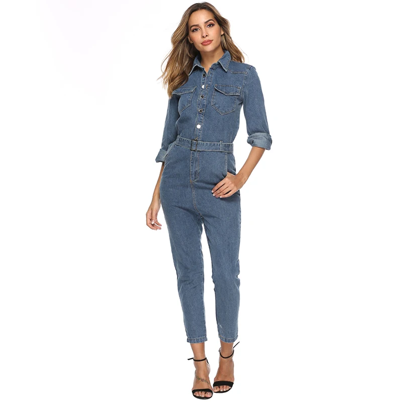 Новинка осени 2019 Женский Повседневный комбинезон с отложным воротником и