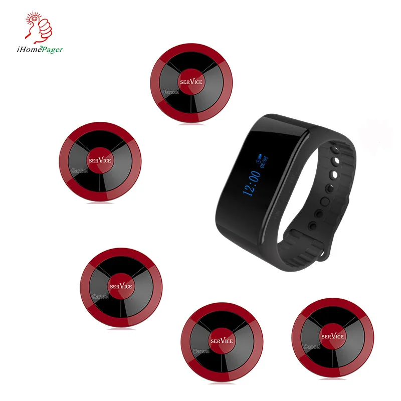 Система кнопок вызова настольного пейджера с часами-приемником 1 часами и 5