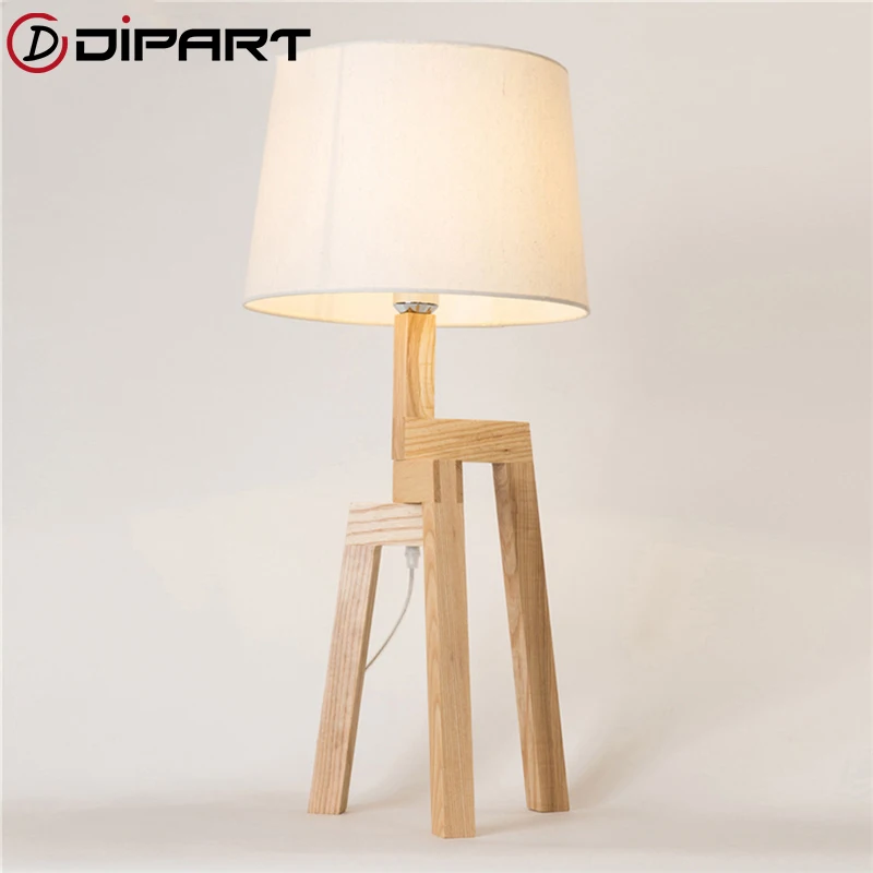 Nordic Solid Wood Table Lamp Bedroom Bedside Desk Hotel Room Loft Creative Simple Eye Protection LED Rural Style Light