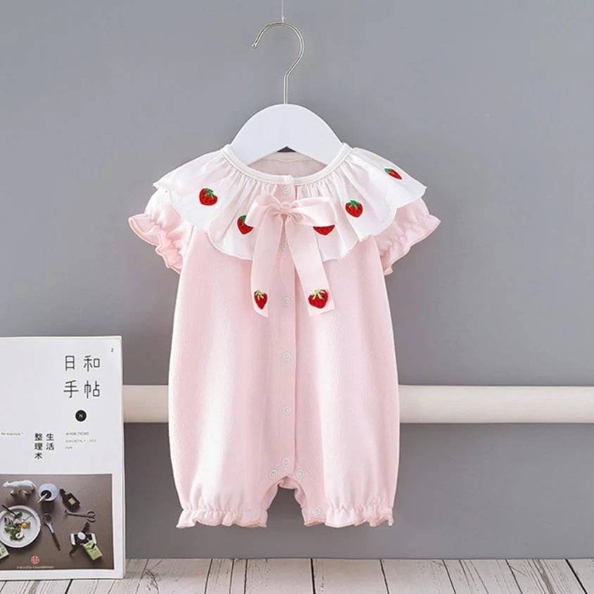 

Summer Baby Girl Bodysuit Short Sleeves Bow Embroidery Print Cotton Comfortable Jumpsuit Newborn Lolita Princess Romper A238