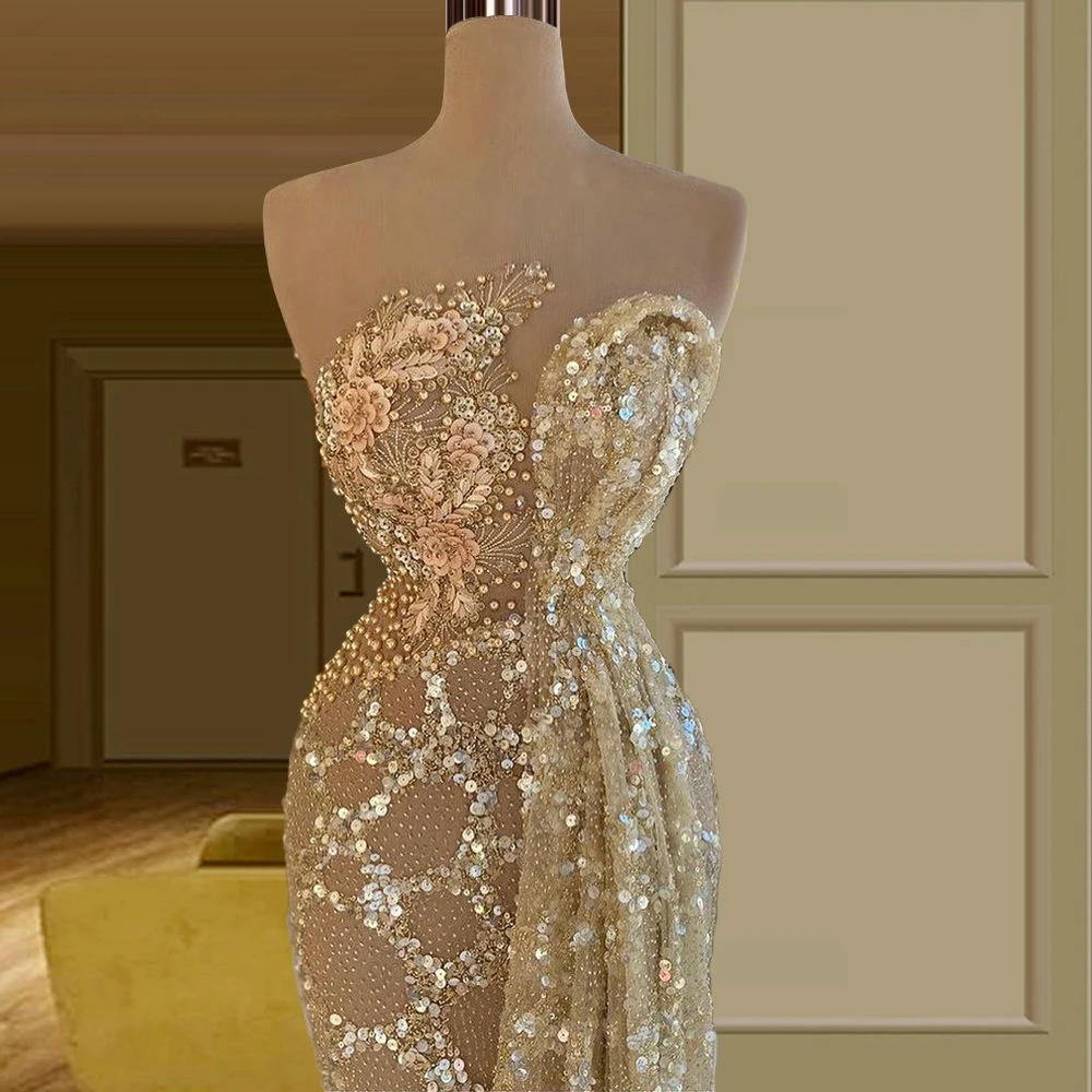 

YILIBER Evening dresses 2021 vintage vlack pearls long sleeves evening gowns beading prom dresses for women short dresses