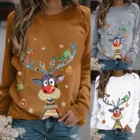 Рождественский женский свитер, зимние теплые свитера с принтом оленей, Модный свитшот с длинным рукавом и круглым вырезом, Рождественский Женский Топ