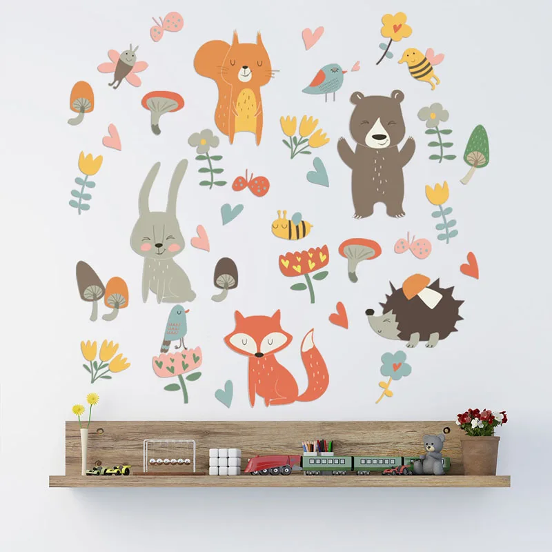 

Forest Animal Party Wall Sticker for Kids Rooms Bedroom Decorations Wallpaper Mural Home Art Decals Cartoon Combination Stickers