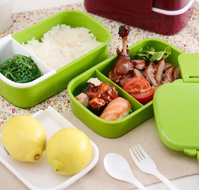 Двухслойная пластиковая коробка для завтрака 1400 мл микроволновой печи Bento