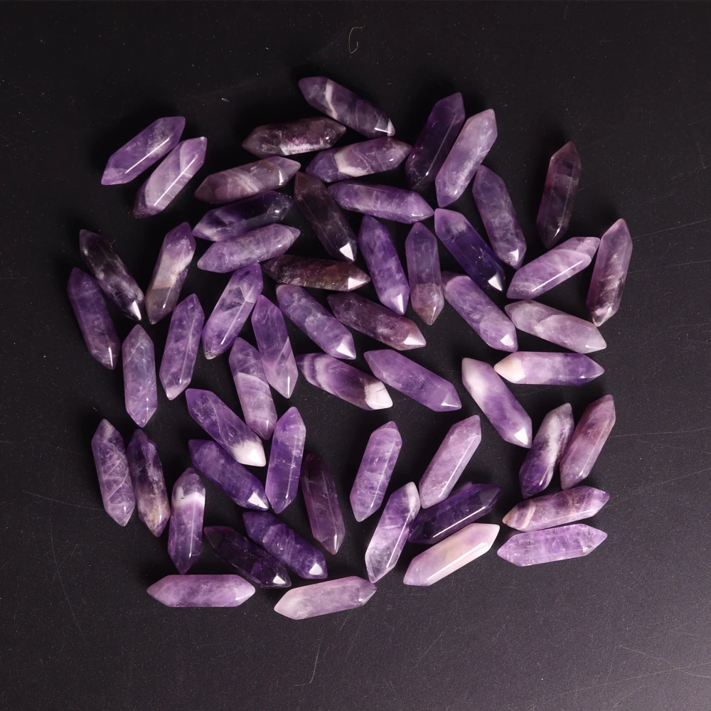 100PCS Bullet Hexagonal Natural Stone Amethysts Beads Gem Stone Crystal Pendulum Jewelry Wholesale Items For Business