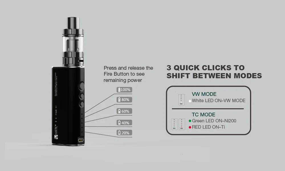 Электронная сигарета испаритель ручка 2100 мАч Vaptio P1/PALO комплект с 50 Вт встроенный аккумулятор 2,0 мл распылитель подходит 510 резервуар с резьбой