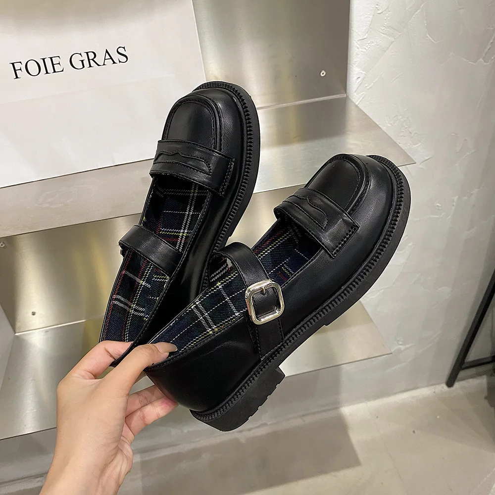 

2021 New Thick-soled Small Leather Shoes Women Students Simple Retro British College Style Mary Jane Shoes Pumps