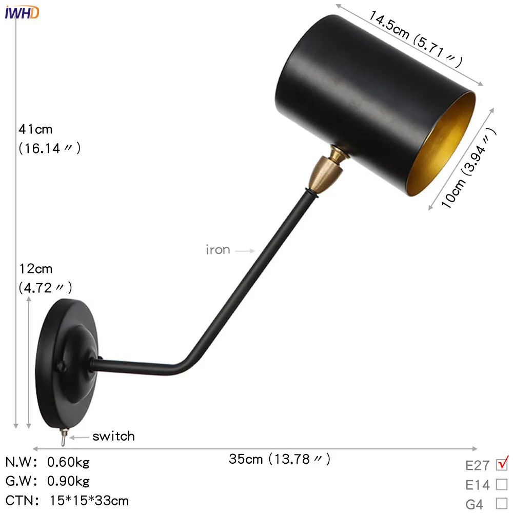 

IWHD Creative Iron Nordic Wall Lamp LED RH Fixtures With Switch Modern Wandlamp Creative Mirror Light Applique Murale Luminaire