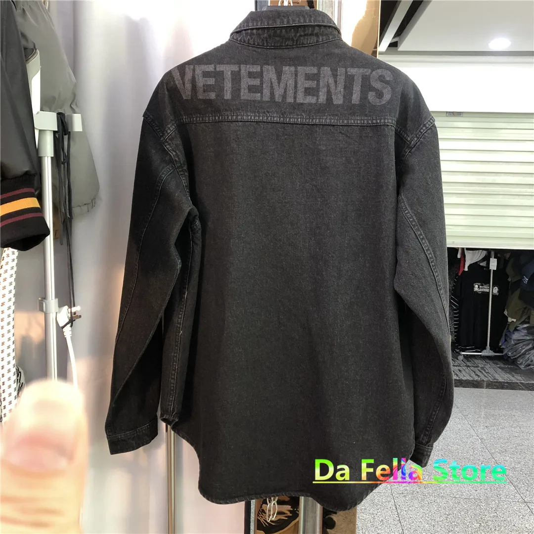 

2021 Vetements Logo Jackets Men Women Back Big Letters Printed Vetements Denim Jacket 1:1 High Quality VTM Cowboy Long Hem
