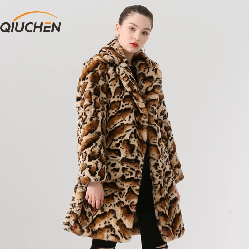 QIUCHEN PJ19045 2019 новое поступление настоящий мех кролика пальто женская зимняя Пижама