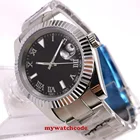 Топ 36 мм Bliger бренд автоматические мужские часы с сапфировым стеклом MIYOTA 8215 движение черныйсиний циферблат полированный Beze Oyster ремень