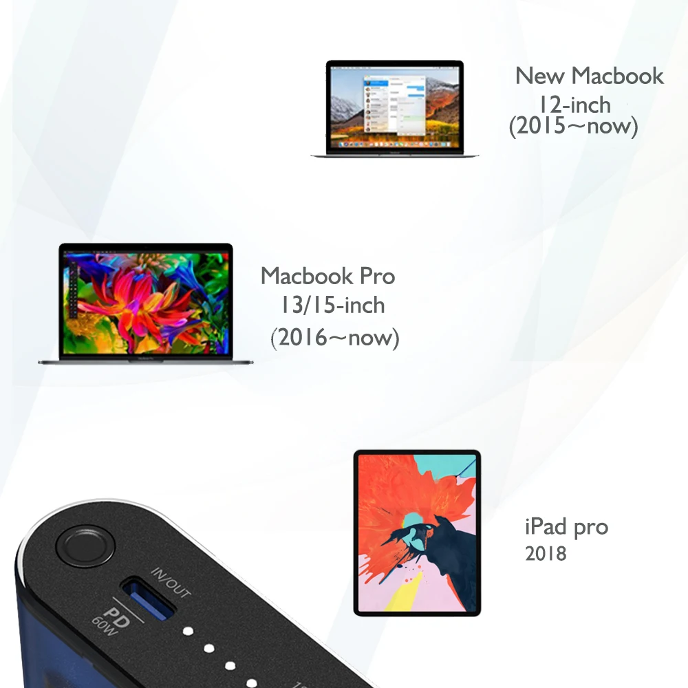 20V 2.25A 3.25A 45W 65W power bank PD+ QC с usb type-C входом/выходом и QC выходом для Macbook DELL XPS usb type-C ноутбуков