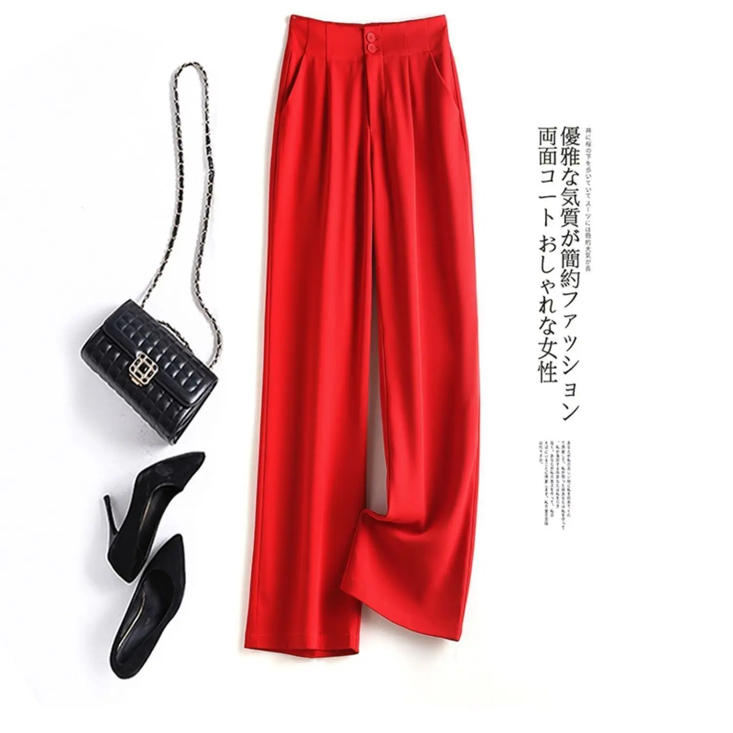 

Broad-legged trousers women high waist vertical feeling 2021 Spring and summer new loose thin straight tube leisure ground chiff