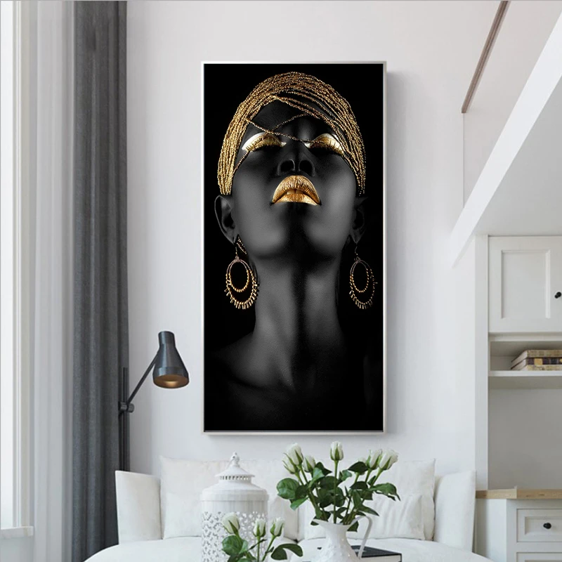 Большой размер горячая Распродажа Золотая черная Картина на холсте женщина