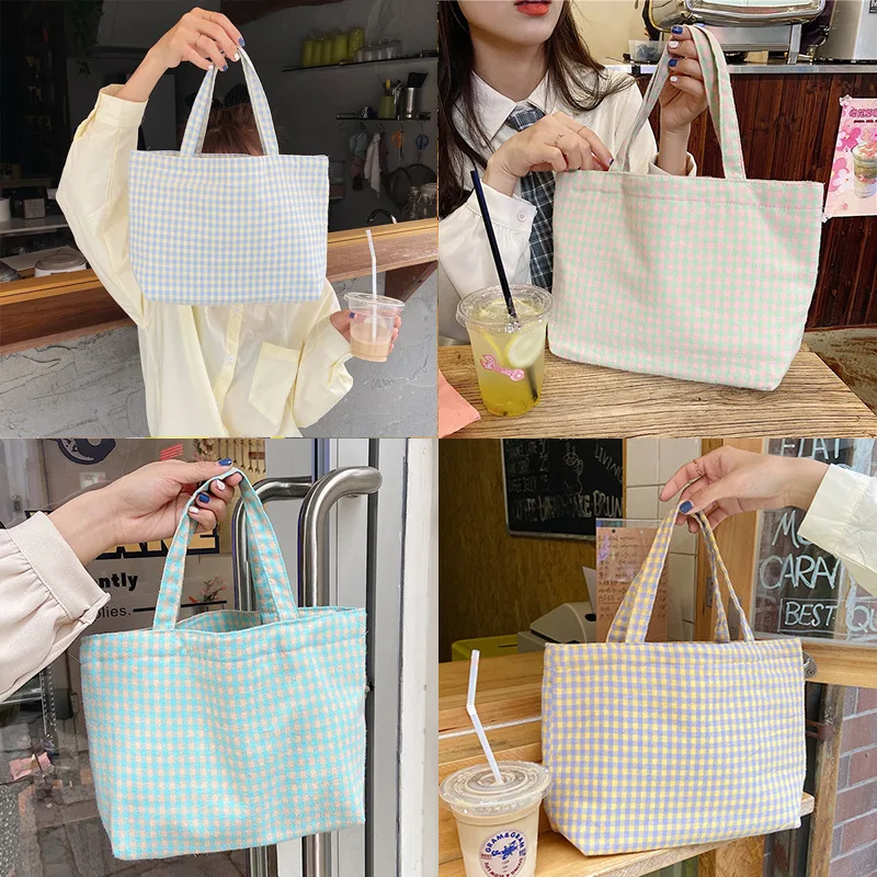 

Simple Plaid Cotton Cloth Women Shoulder Bag Fashion Design Ladies Reusable Shopping Handbags Female Small Potable Casual Tote