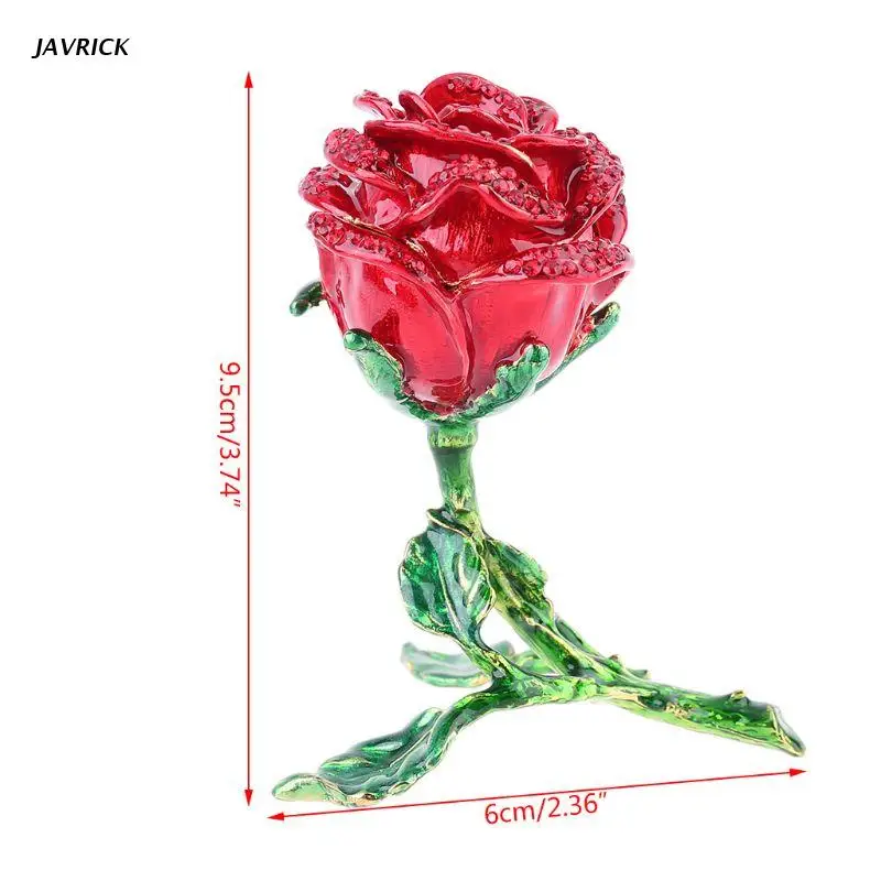 

Rose Flower Figurine with Rhinestone Crystal Ornament trinket box - Jewelry Hinged Box for Small Trinkets (red)