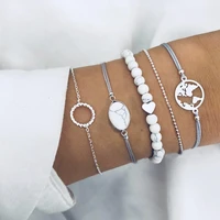 fashion bohemian map beads bracelets set for women white stone strand beads bangles charm bracelets female 2018 jewelry gift