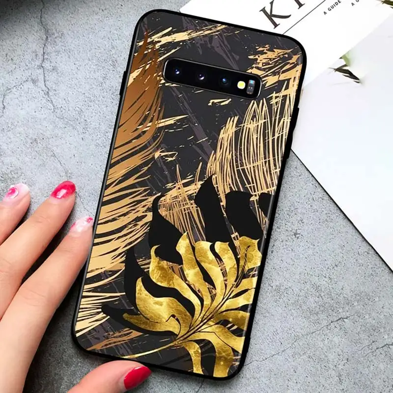 

Golden Cactus Banana Leaf for Samsung Galaxy S21 Ultra Plus Note 20 10 9 8 S10 S9 S8 S7 S6 Edge Plus Black Phone Case