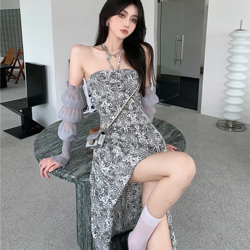 

Асимметричное женское платье с принтом, летние шикарные платья без бретелек с открытыми плечами и воротником-лодочкой, женская одежда, модн...