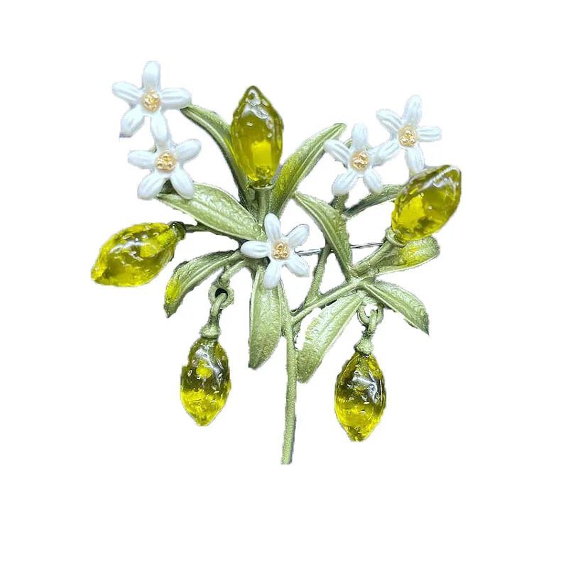 CSxjd новый стиль лимонный цветок зеленый лист краска Женская Винтажная брошь