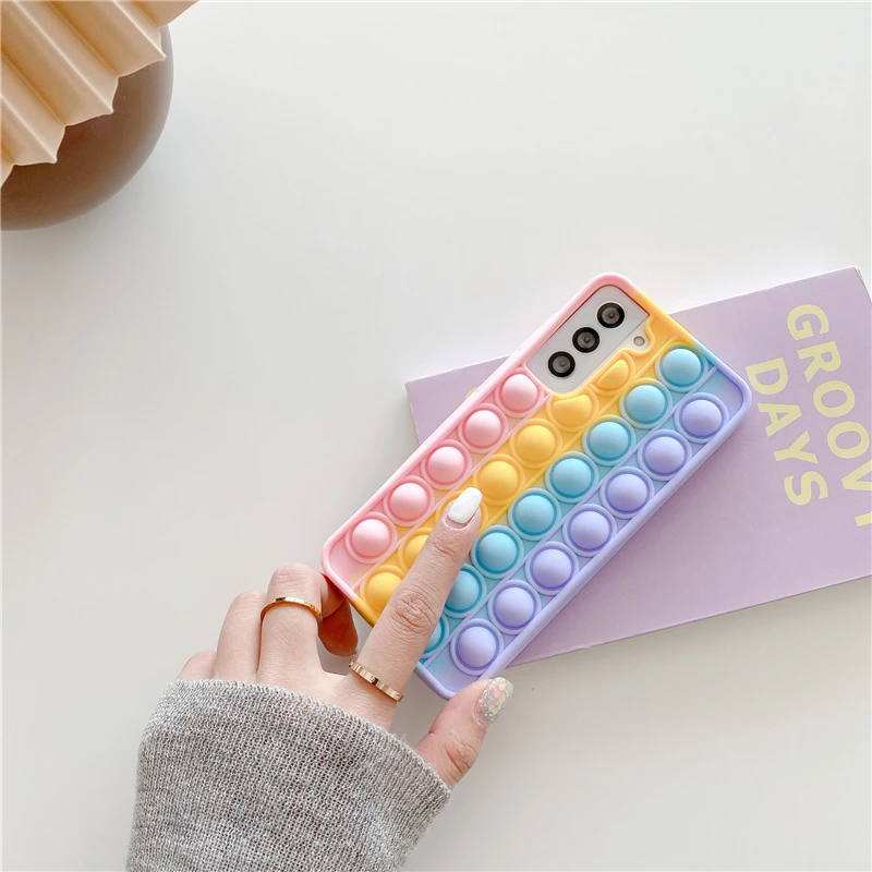 Pop Bubble Fidget Toys Case For Samsung Galaxy S21 S20 FE S10 S9 S8 Plus Note 9 10 20 Ultra M01 M02s M10 M11 M12 M22 F12s J4 J6