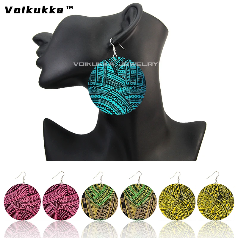 

Voikukka ювелирные изделия 6 см круглый Гавайский полинезийский узор богемные с обеих сторон деревянные каплевидные женские африканские серьг...
