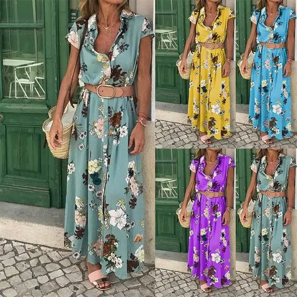 

Bohemian Retro Ethnic Style Holiday Wind V-neck Loose Long Section Plus Size
