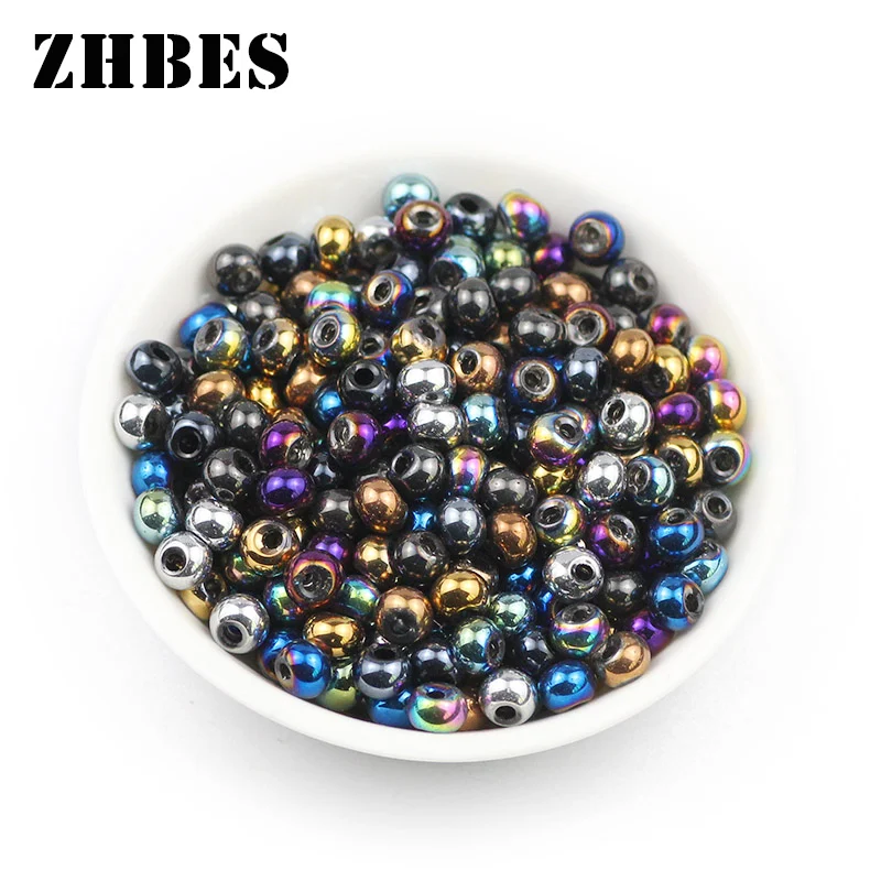 

4x6MM 100pcs Earrings pendant Plating Color Round Austrian Crystal Spacer Loose Beads For DIY Jewelry Making Bracelet Findings