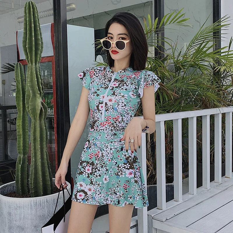 Купальник с цветочным принтом Женский цельный купальник на молнии