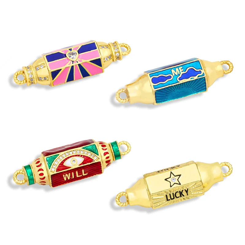 

OCESRIO Copper Hexagon Bar Bohemian Charm Connectors for Jewelry Making Gold Plated Zircon Bracelet Accessories chma118