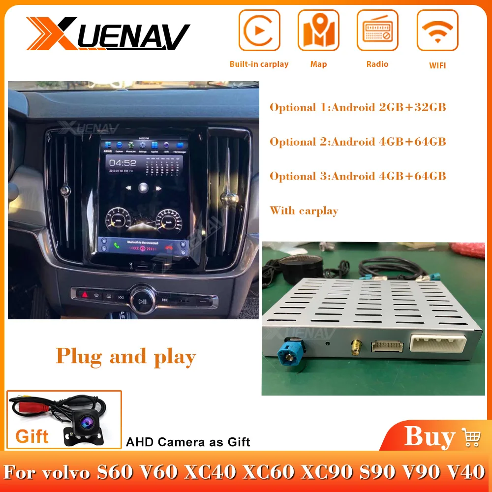 

Car GPS Android Stereo Radio Player Tesla Style Interface Box Car Decoding Box For Volvo S60 V60 XC40 XC60 XC90 S90 V90 V40